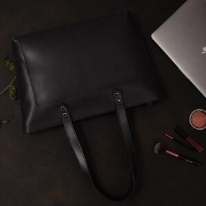 Black Leather Tote Bag, Women's Leather Tote Bag, Full-Grain Leather Bag, Caryall bag, Leather Purse, Premium Leather, Gift for Girlfriend image 3