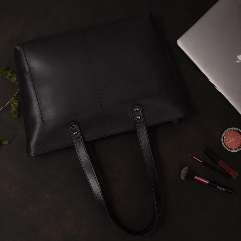 Black Leather Tote Bag, Women's Leather Tote Bag, Full-Grain Leather Bag, Caryall bag, Leather Purse, Premium Leather, Gift for Girlfriend image 3