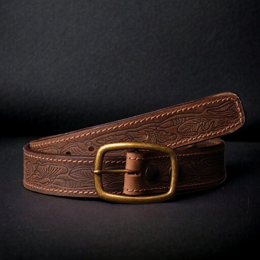 Brown Western Belt, Leather Belt With Gold Buckle, Full  display picture 2