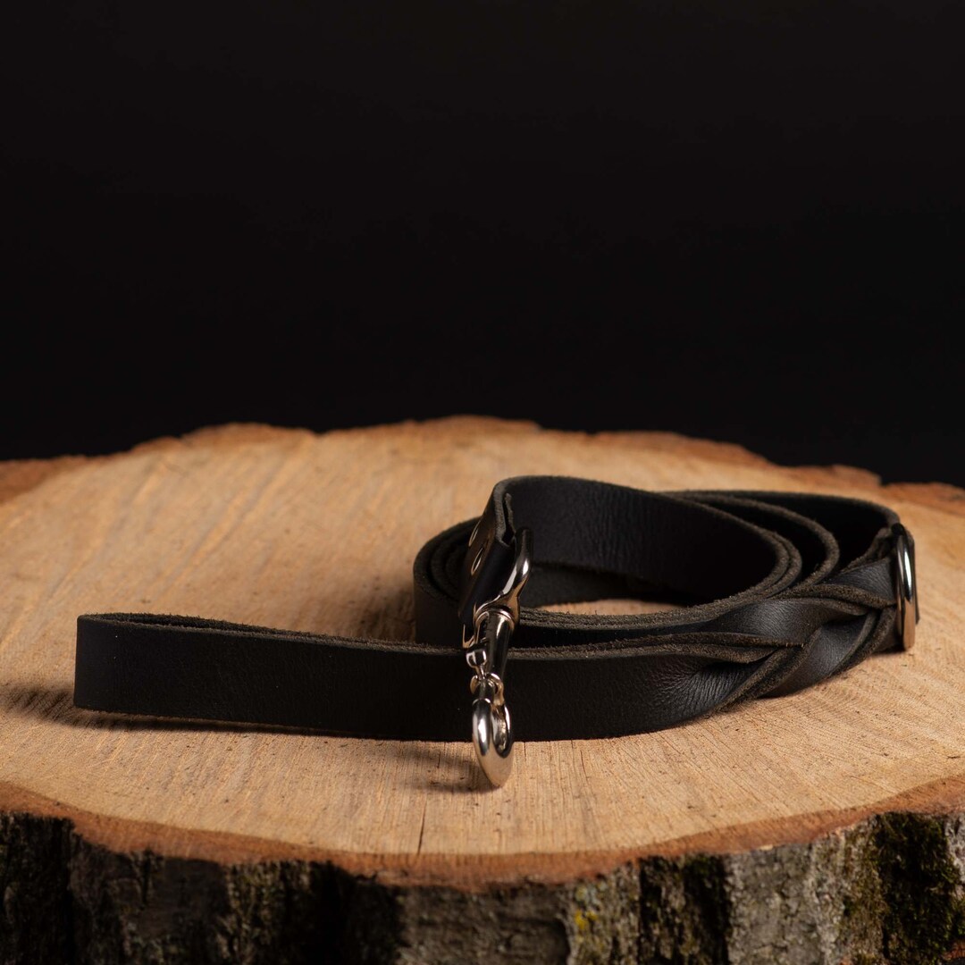 Black Dog Leash, Full Grain Braided Leather Leashes 5 Ft Long, Made in