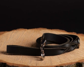 Black Dog Leash, Full Grain Braided Leather Leashes 5 Ft Long, Made in Canada, Strong Dog Leash, Dog Lead, black leather Dog Leash