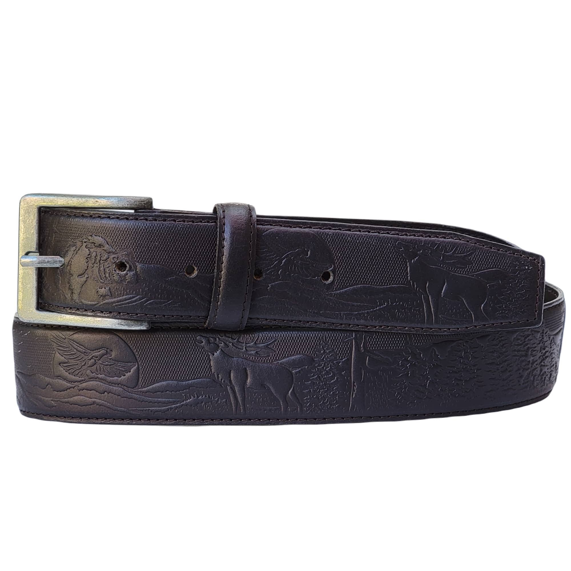 Embossed Leather TB Belt in Black - Women