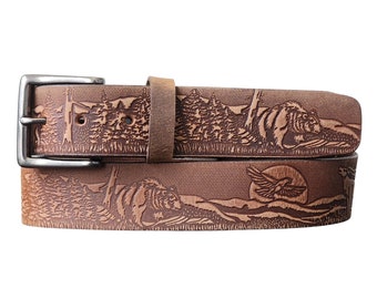 Custom Embossed Leather Belt, Handmade Full-Grain Leather Belt, Wildlife Embossed 100% Full Grain Leather Belt, Gift for Him, Gift for Dad