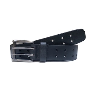 Ceinture double trou, ceinture en cuir homme, ceinture en cuir noir à double broche, ceinture robuste, cadeau pour lui, cadeau pour papa, cadeau pour petit ami image 8