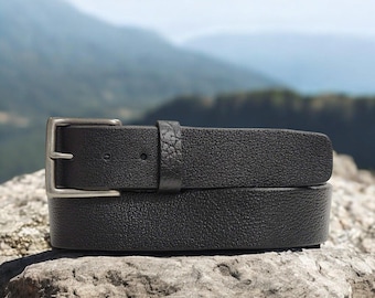 American Bison 100% Pebble-Grain Leather Belt HANDCRAFTED FULL-GRAIN Leather Belt, Black Leather Belt, Made in Canada, Gift for him