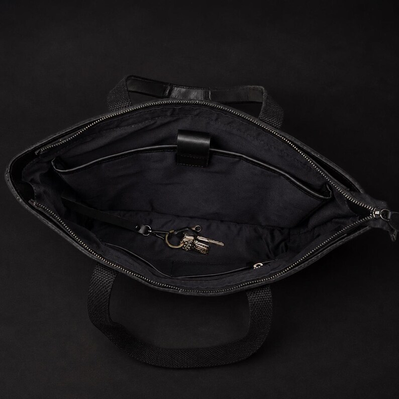 Black Leather Tote Bag, Women's Leather Tote Bag, Full-Grain Leather Bag, Caryall bag, Leather Purse, Premium Leather, Gift for Girlfriend image 4
