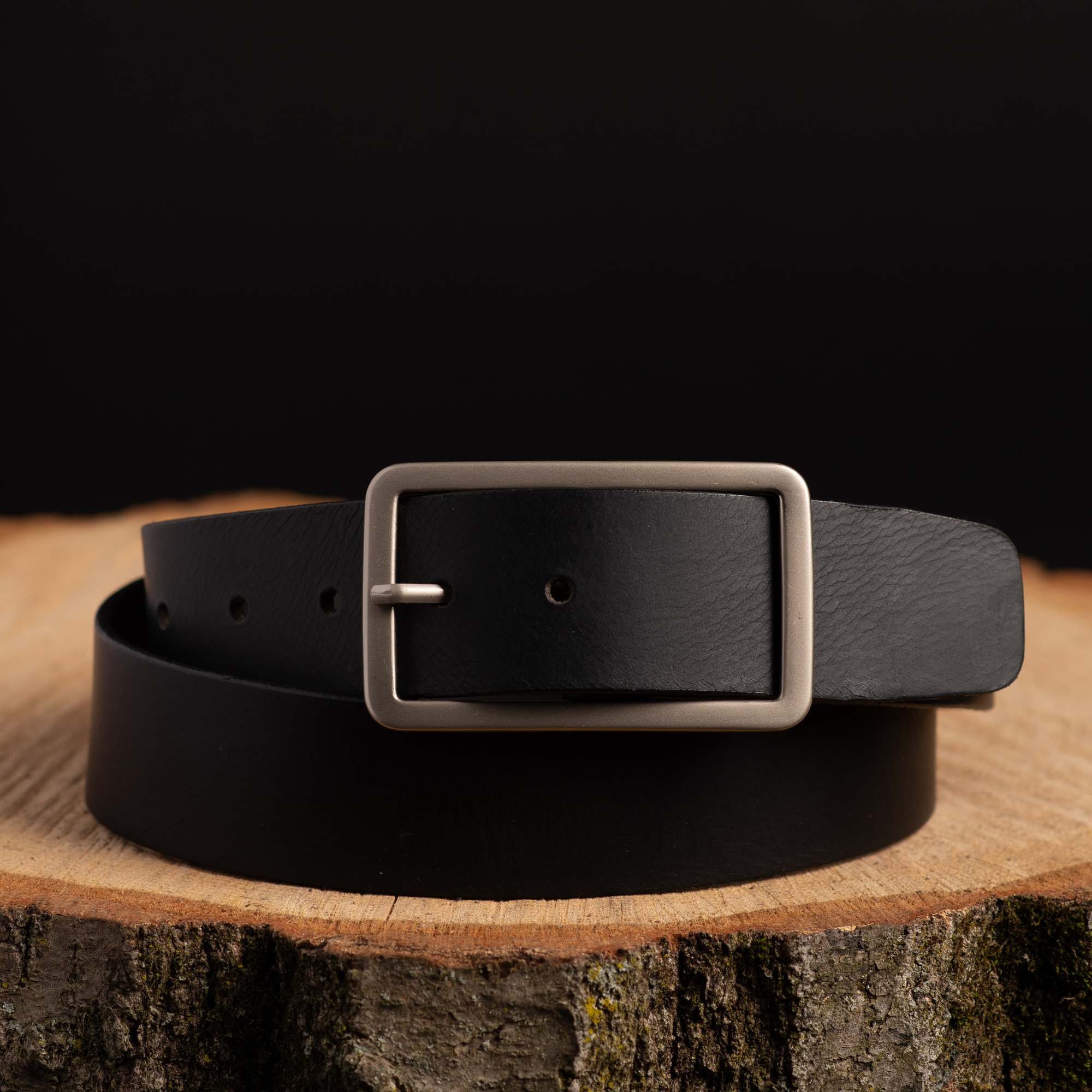 Women's Black Belt, Leather Waist Belt Rectangle Buckle, Full