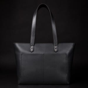 Black Leather Tote Bag, Women's Leather Tote Bag, Full-Grain Leather Bag, Caryall bag, Leather Purse, Premium Leather, Gift for Girlfriend image 12