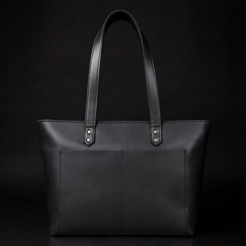Black Leather Tote Bag, Women's Leather Tote Bag, Full-Grain Leather Bag, Caryall bag, Leather Purse, Premium Leather, Gift for Girlfriend image 12