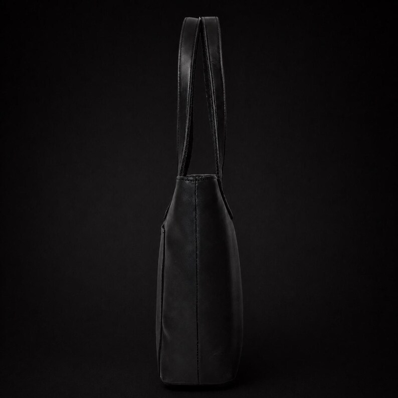 Black Leather Tote Bag, Women's Leather Tote Bag, Full-Grain Leather Bag, Caryall bag, Leather Purse, Premium Leather, Gift for Girlfriend image 6