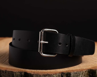 Men's Wide Bridle Leather Belt, Classic Black Extra Wide HANDCRAFTED 100% FULL GRAIN Leather Belt Made in Canada. Gift for him, Gift for Dad