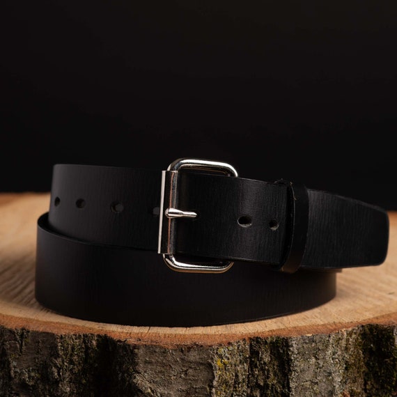 Men's Wide Bridle Leather Belt, Classic Black Extra Wide