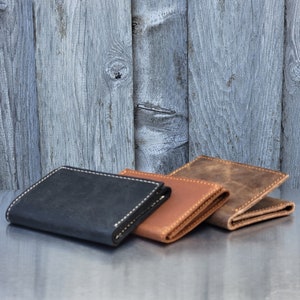 Billetera triple para hombre, billetera de cuero para hombre, billetera de cuero de grano completo, billetera triple, regalo para él, regalo para papá, regalo para novio