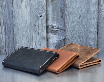 Billetera triple para hombre, billetera de cuero para hombre, billetera de cuero de grano completo, billetera triple, regalo para él, regalo para papá, regalo para novio