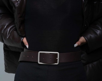 Women's Brown Dress Belt, High Waist Belt, Full Grain Leather Belt Made in Canada, Vachetta Leather, Gift for Her, Gift for Girlfriend