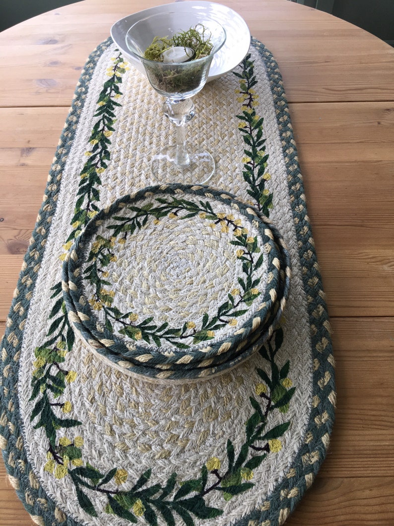 Jute table runner spring colours attractive handmade Etsy