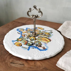 Français Plateau de fromages vintage estampillé LIMOGES France, Assiette de fromage de service avec poignée en métal et Français décor de carte de fromage
