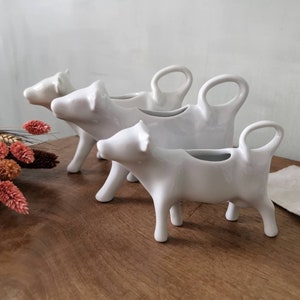 French Vintage White Porcelain Cow Milk Jug, Creamer Stamped APILCO, Sauce Boat, Serving Sauce