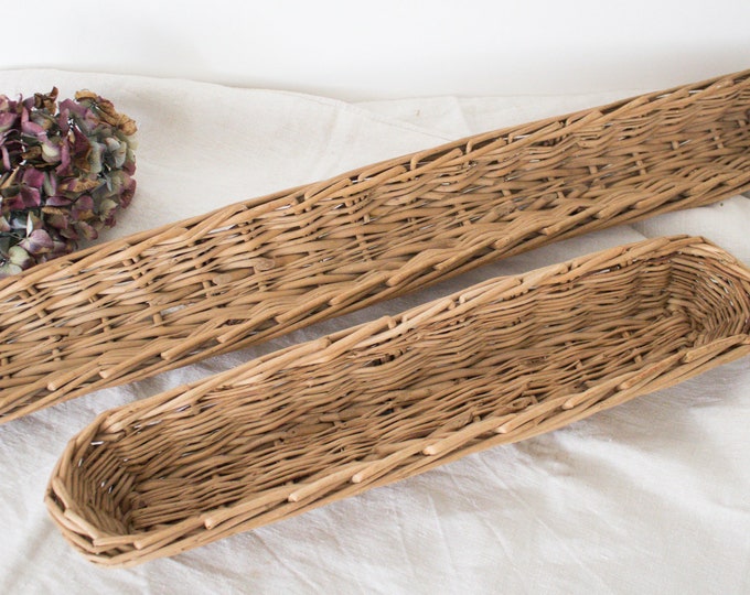 Antique Extra Long Bread Basket, Vintage Large French Wicker Baguette