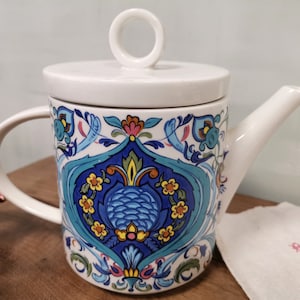 IZMIR Villeroy Boch Vintage Teiera, Caffettiera, Motivo Blu Giallo Bianco