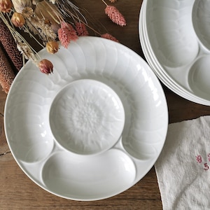 Vintage French Divided Plate stamped PILLIVUYT, White Embossed Serving Plate