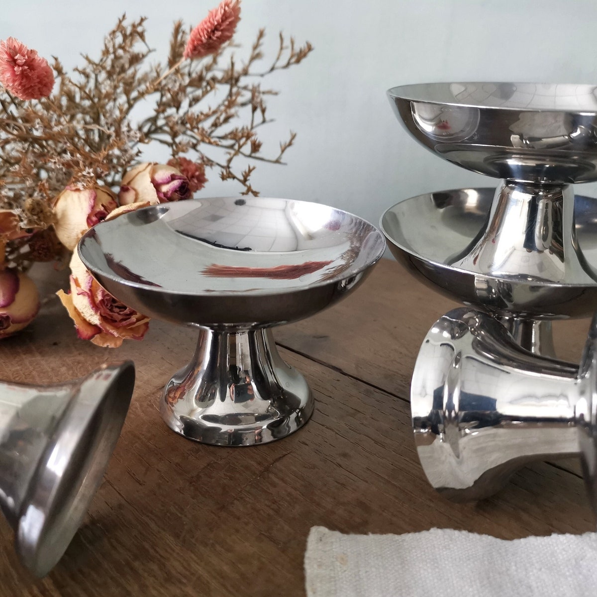 French Set of 6 Stainless Steel Ice-cream Coupes