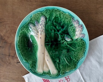Assiette en majolique antique vert turquoise, France CREIL MONTEREAU
