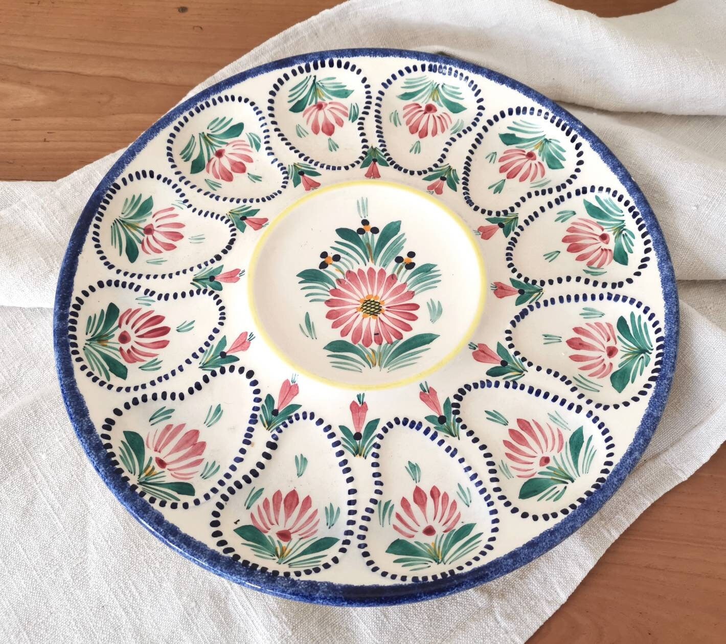 Très Grand Plateau de Service d'huîtres Français Fait à La Main Numéroté et Signé Hb Quimper France/