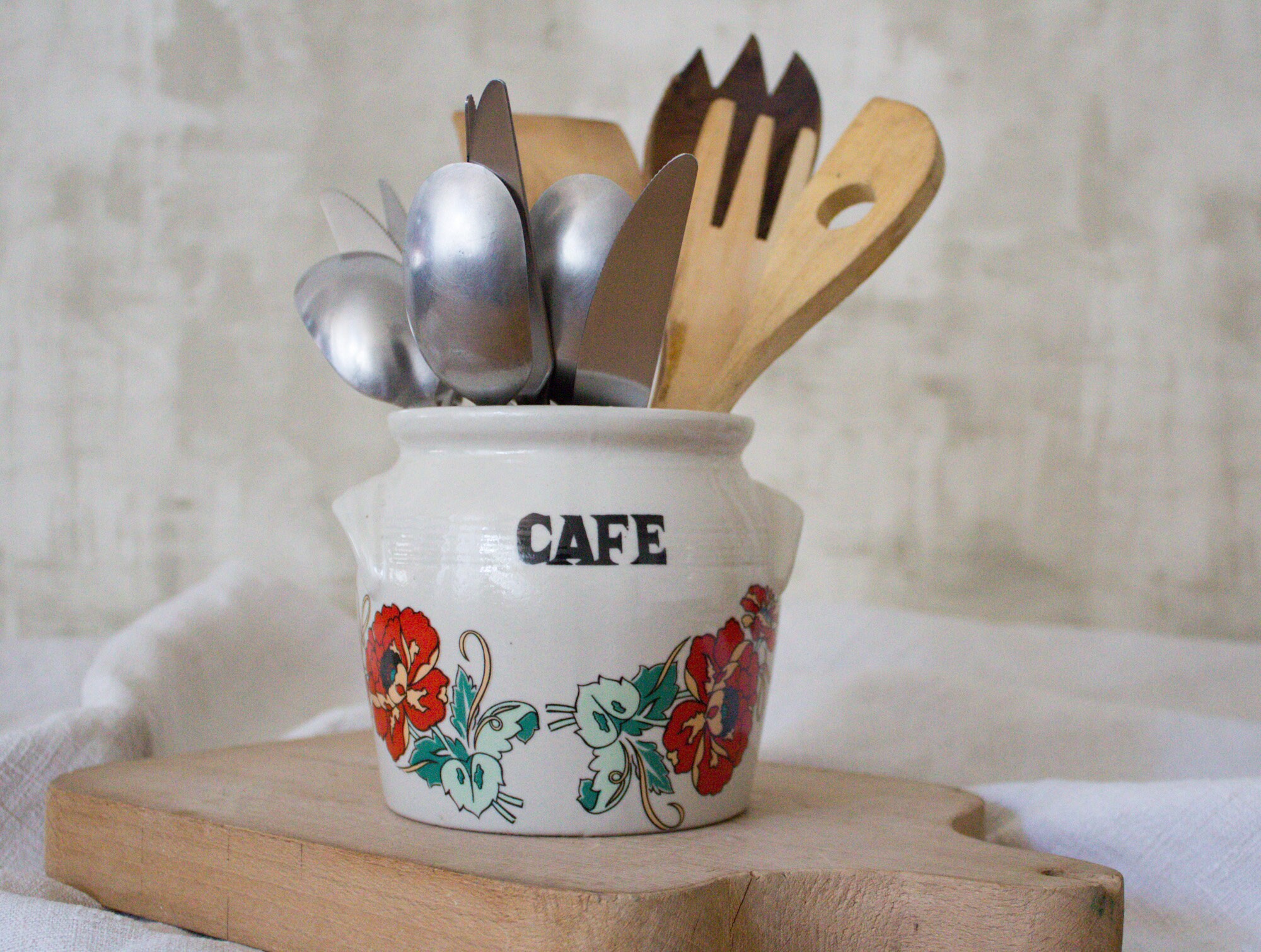 Français Pote à Café Antique Faite La Main, Pot de Roche en Grès, Confit Grès Glacé Beige/Gris, Pot,