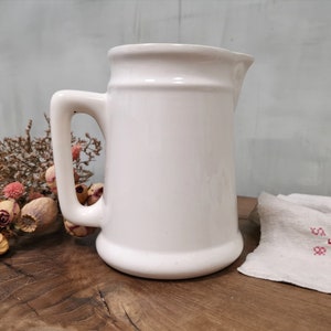 Antique White Ironstone Pitcher stamped DIGOIN SARREGUEMINES, Shabby Chic Water Jug