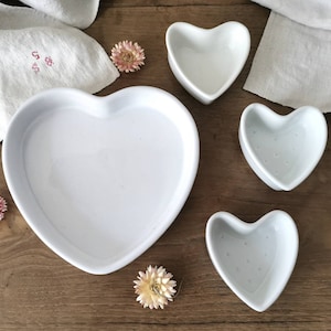 3 Vintage French Hart Shaped Mold / Emile Henry APILCO Limoges White Porcelain Cake Mold / Cake Pan / Baking Mold / Pudding mold