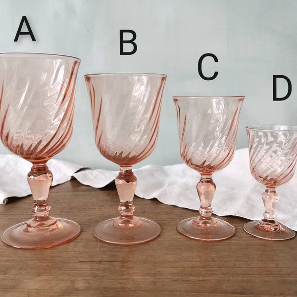 Vintage French Set of 6 LARGE Wine Glasses SIZE A, Blush Pink Glasseware, Rosaline, Art Deco 1960s, Tempered Glass, Made in France