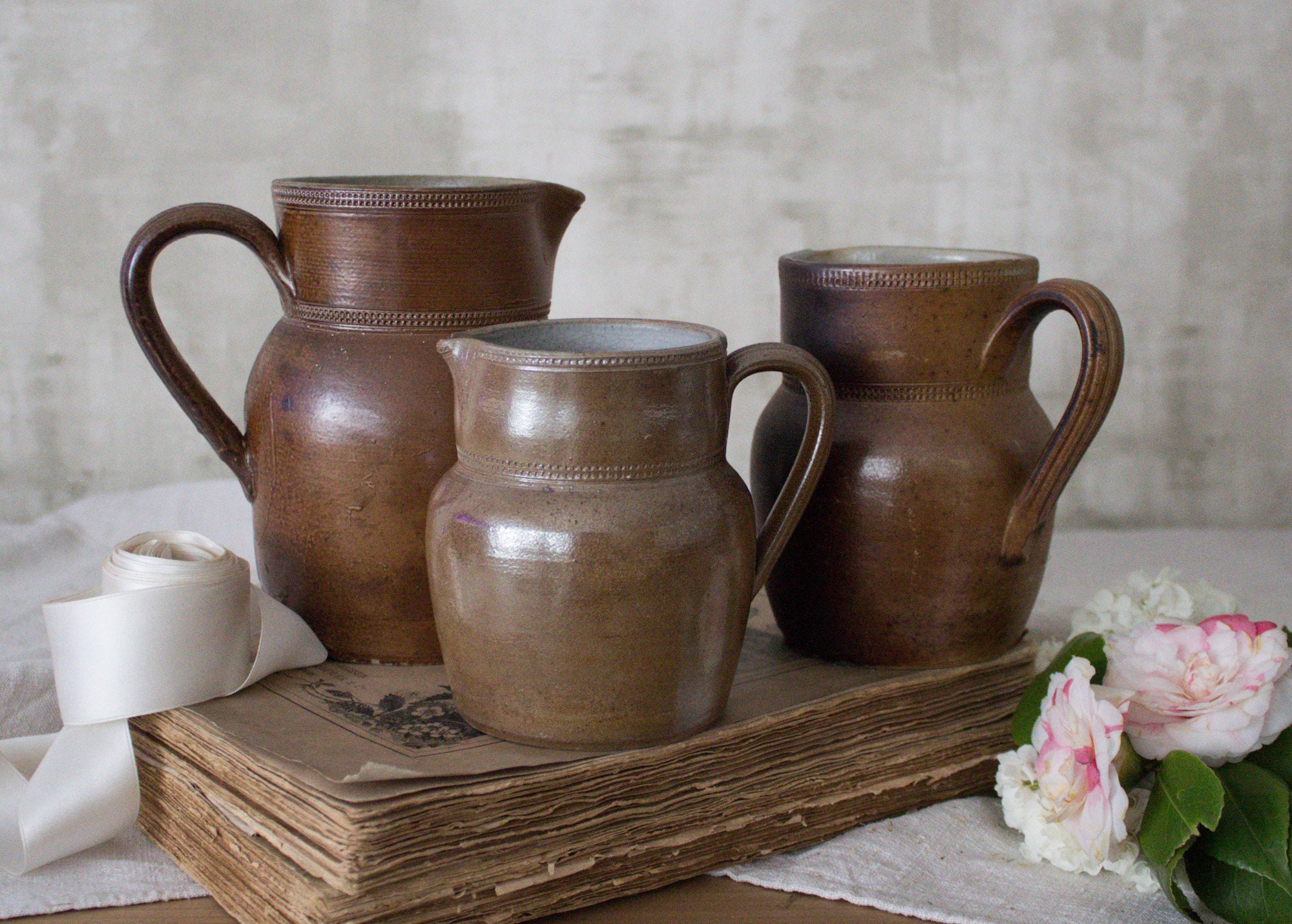 Vintage Pottery Wine Decanter/Cooler Pitcher, BACCHUS and Grapes