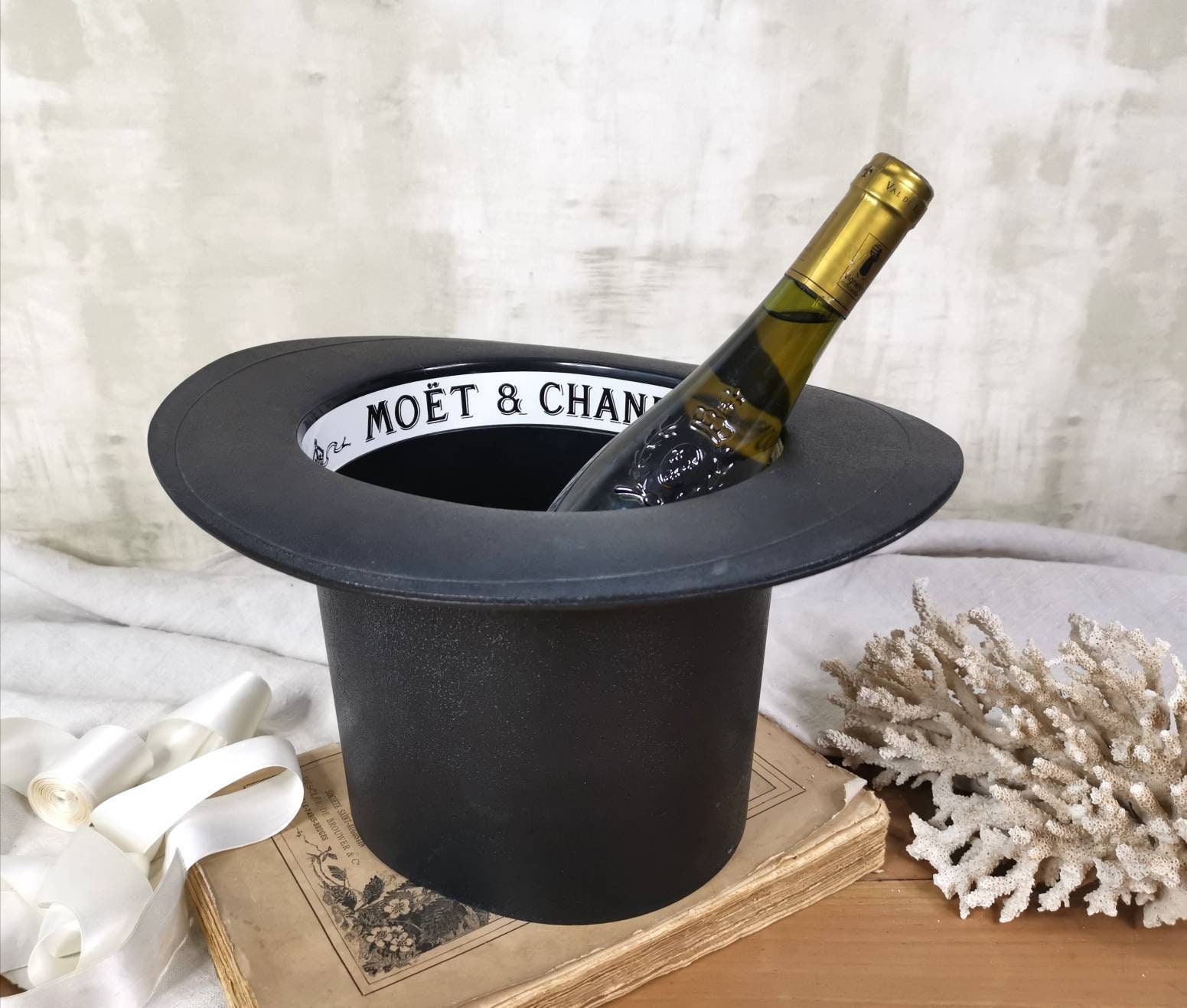 Moet & Chandon Black Hat Cooler, Seau à Champagne Vintage Français, Glace