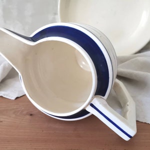 Antique French Ironstone Toilet Set, Choisy le Roi HB & Cie, White and Blue Strips image 7