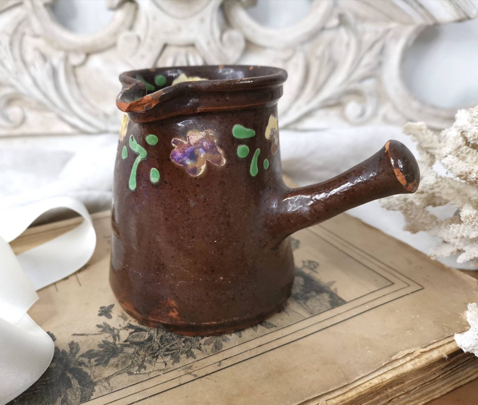 Français Crème Antique, Grès Émaillé Noir, Petite Cruche à Crème, Poterie Artisanale, Français Art P