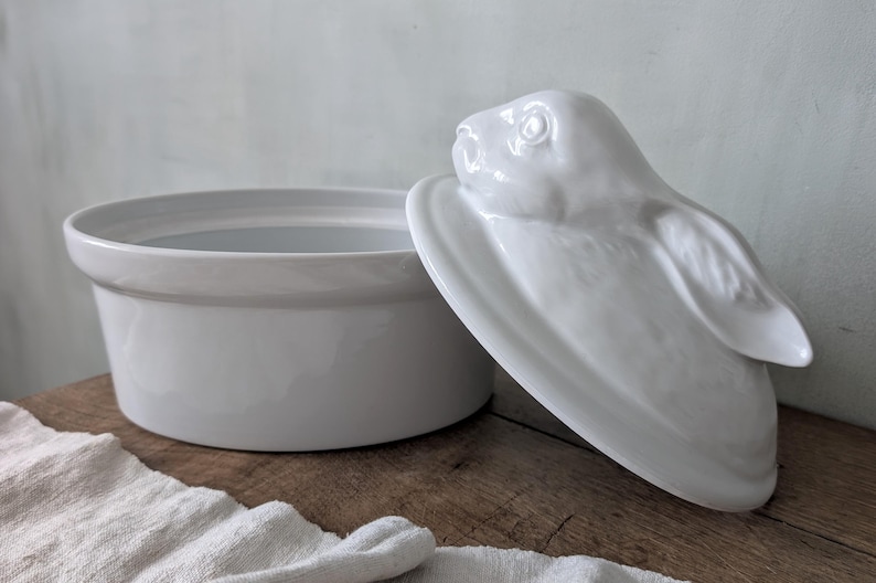 Vintage French Rabbit Terrine / PILLIVUYT White Porcelain / Lidded ...