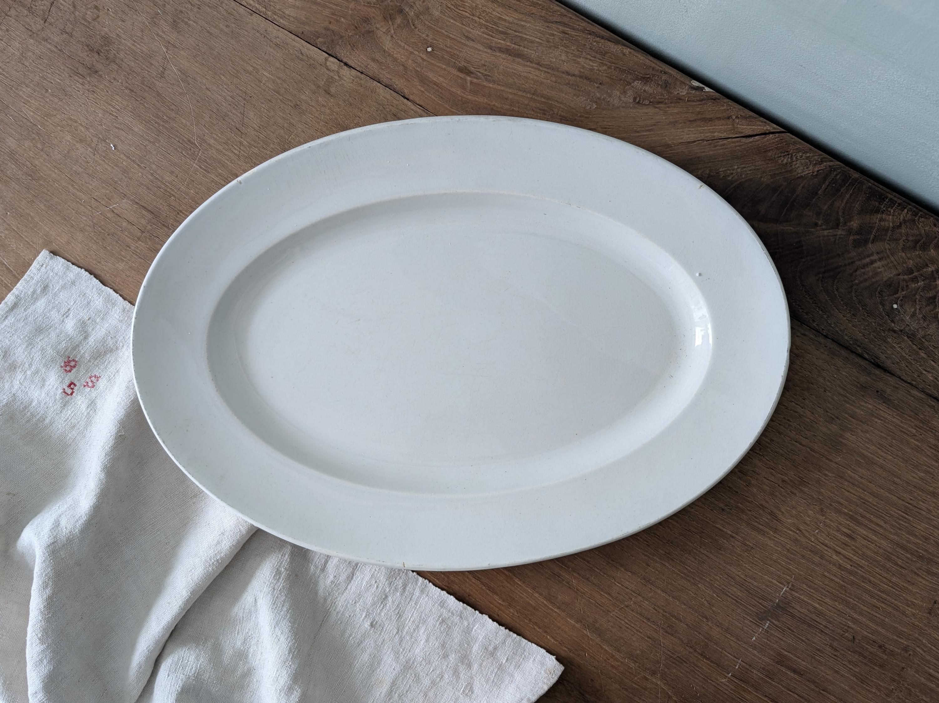 Antique French Large White Ironstone Serving Plate, Stamped CREIL
