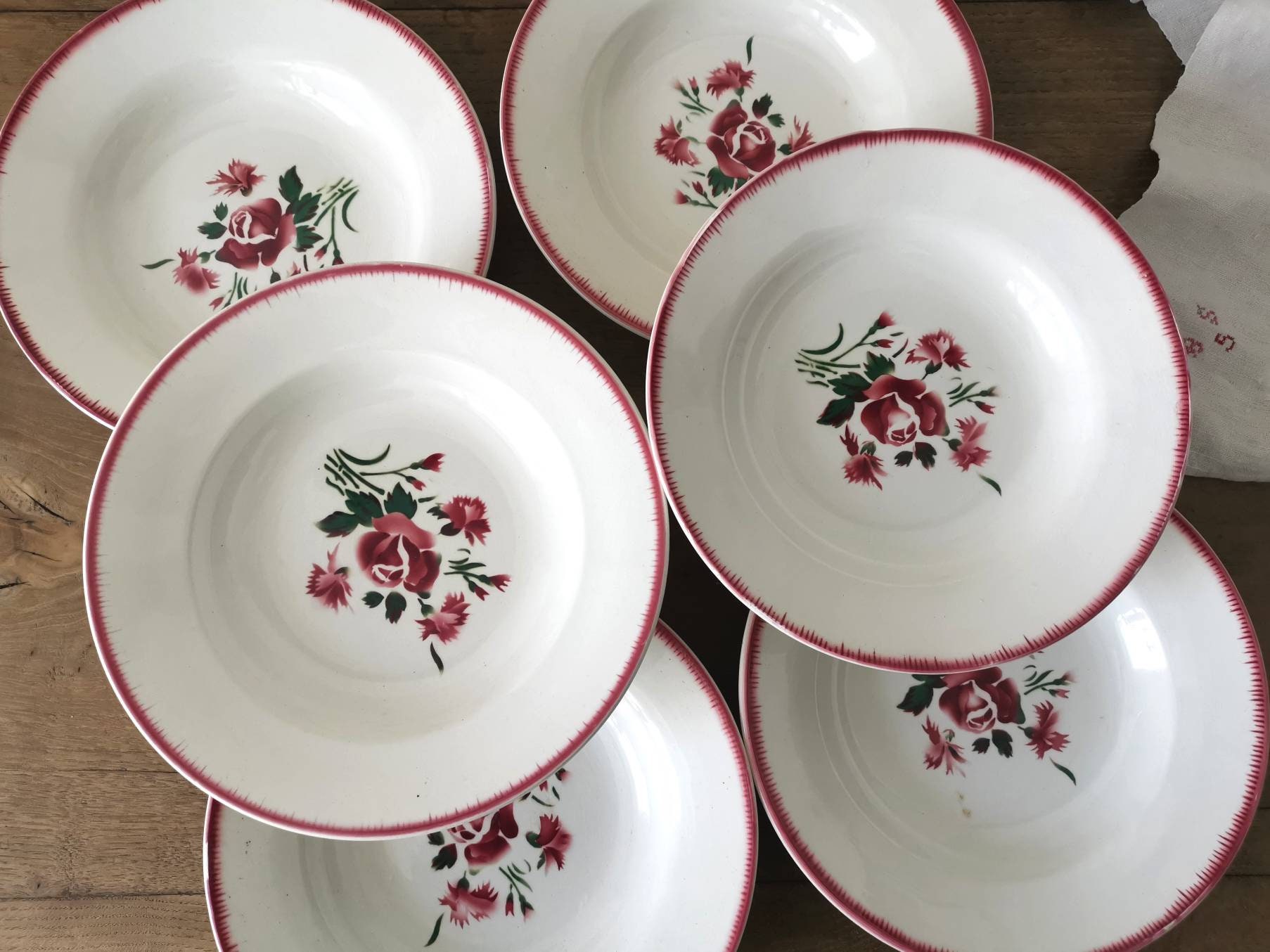 Assiettes à Soupe Vintage 6 Français, Digoin Sarreguemines Estampillées