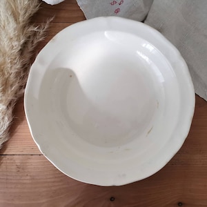 Tigela de salada cremosa antiga de Ironstone, VILLEROY & BOCH SAAR França, travessa recortada em marfim, prato redondo