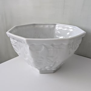 Vintage French White Porcelain Serving Bowl Stamped LIMOGES France / White Ceramic Embossed Bowl / Fruit Bowl