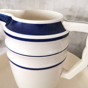 Antique French Ironstone Toilet Set, Choisy le Roi HB & Cie, White and Blue Strips image 5