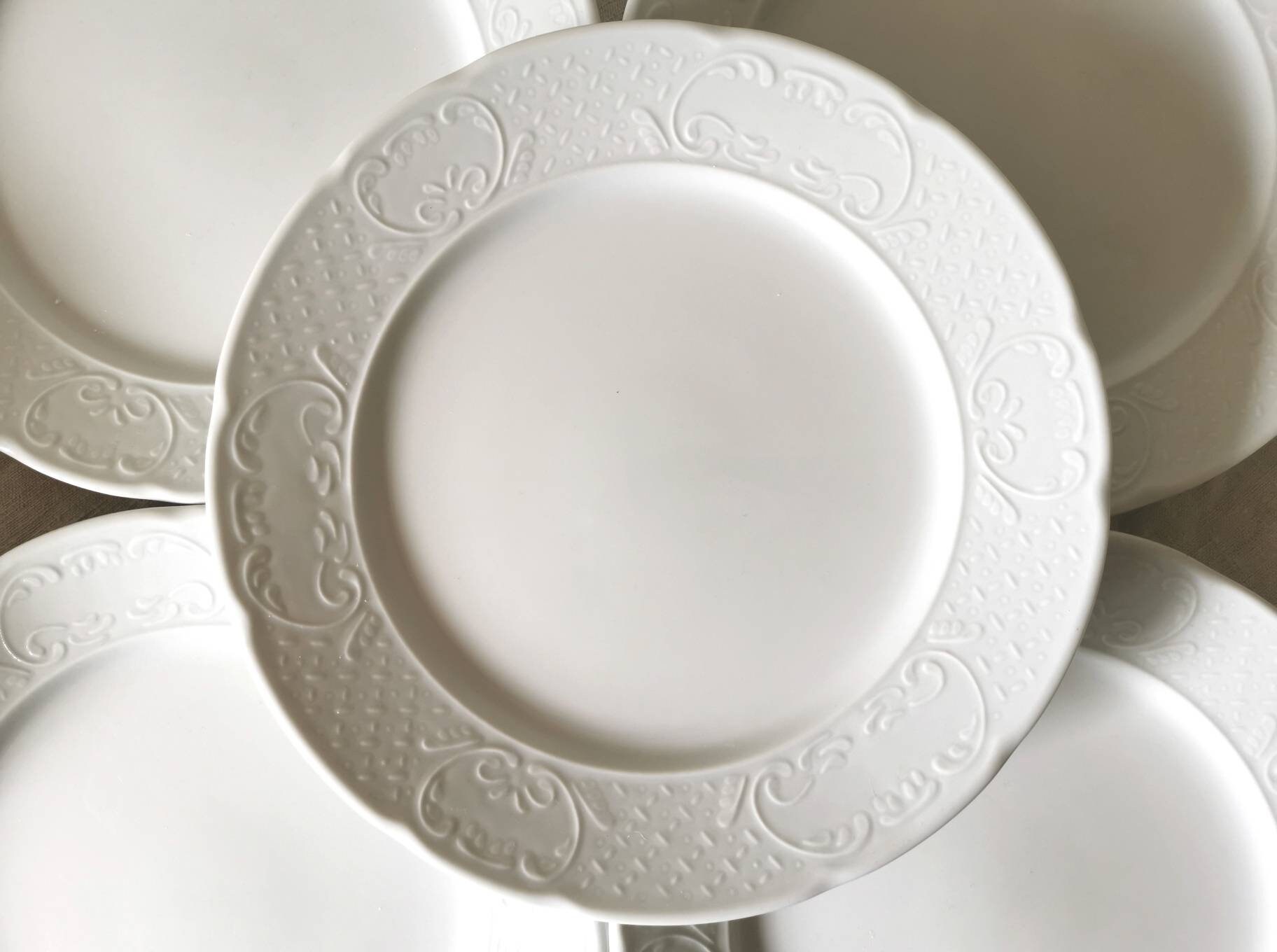 4 Grandes Assiettes Vintage Français en Porcelaine Blanche Apilco France/Pillivuyt Plats Blancs Écai