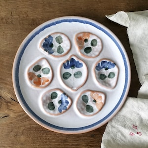French Vintage Handpainted Oyster Plate / Brittany Pottery / Floral Decor