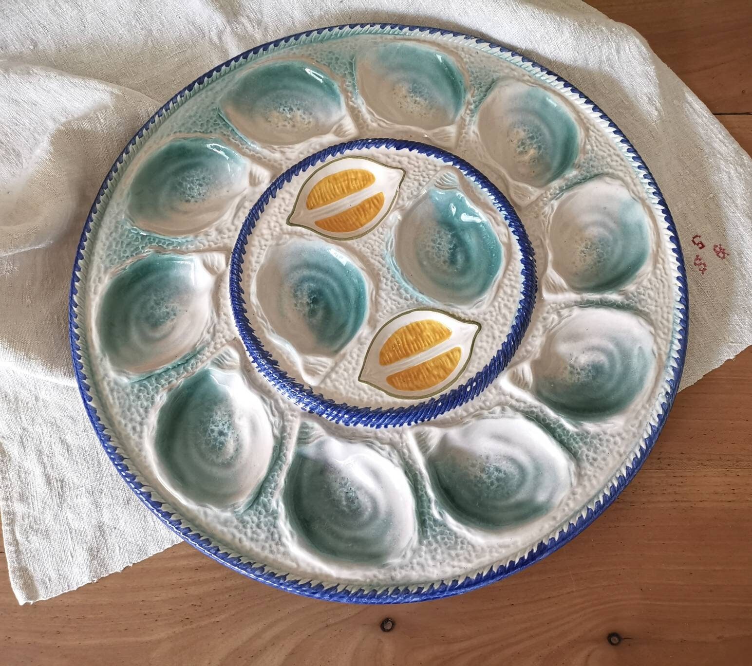 Plateau de Service d'huîtres Extra Large Millésimé Français Saint-Clément France/Plateau Coquilles M