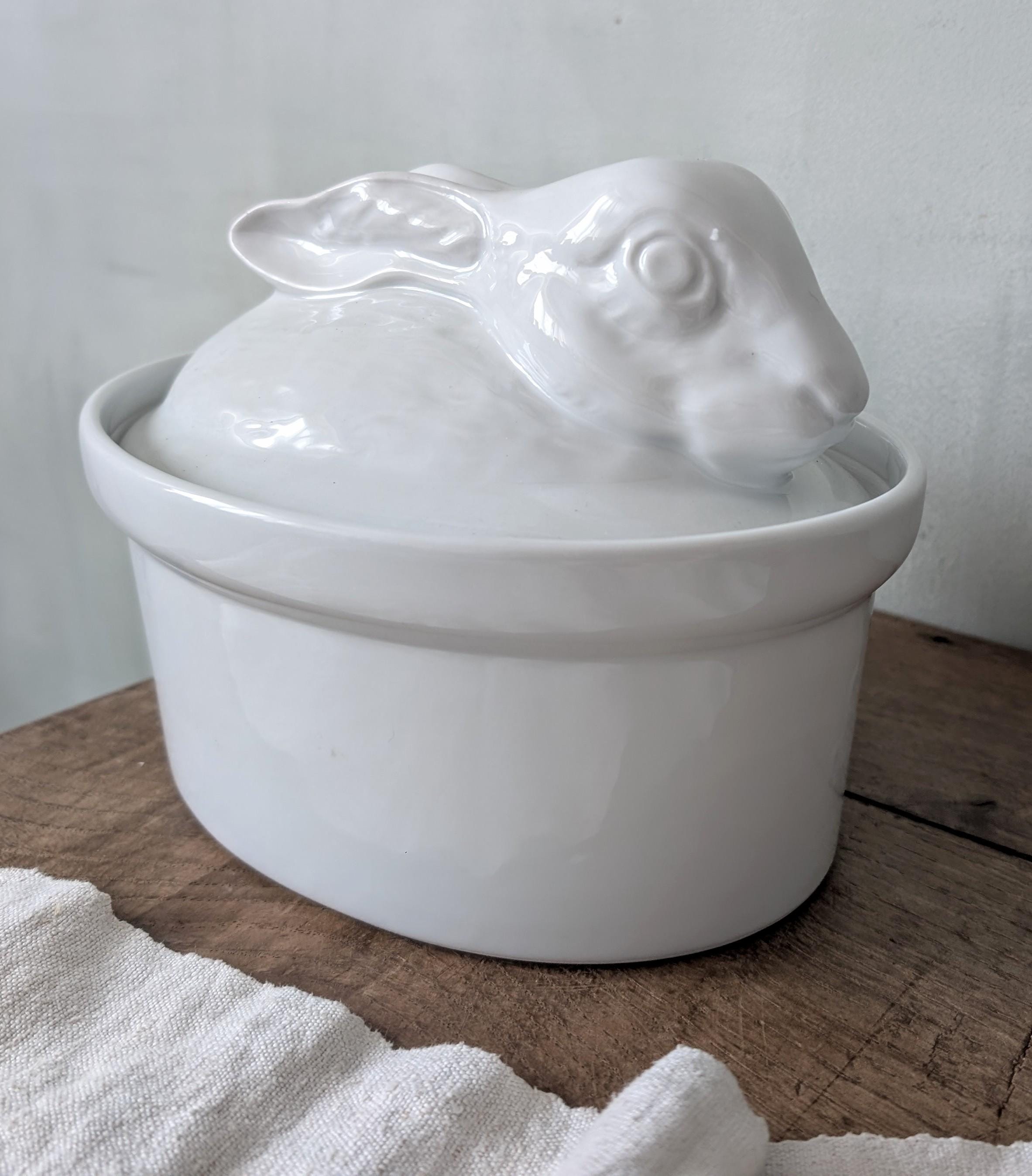 Vintage French Rabbit Terrine / PILLIVUYT White Porcelain / Lidded ...