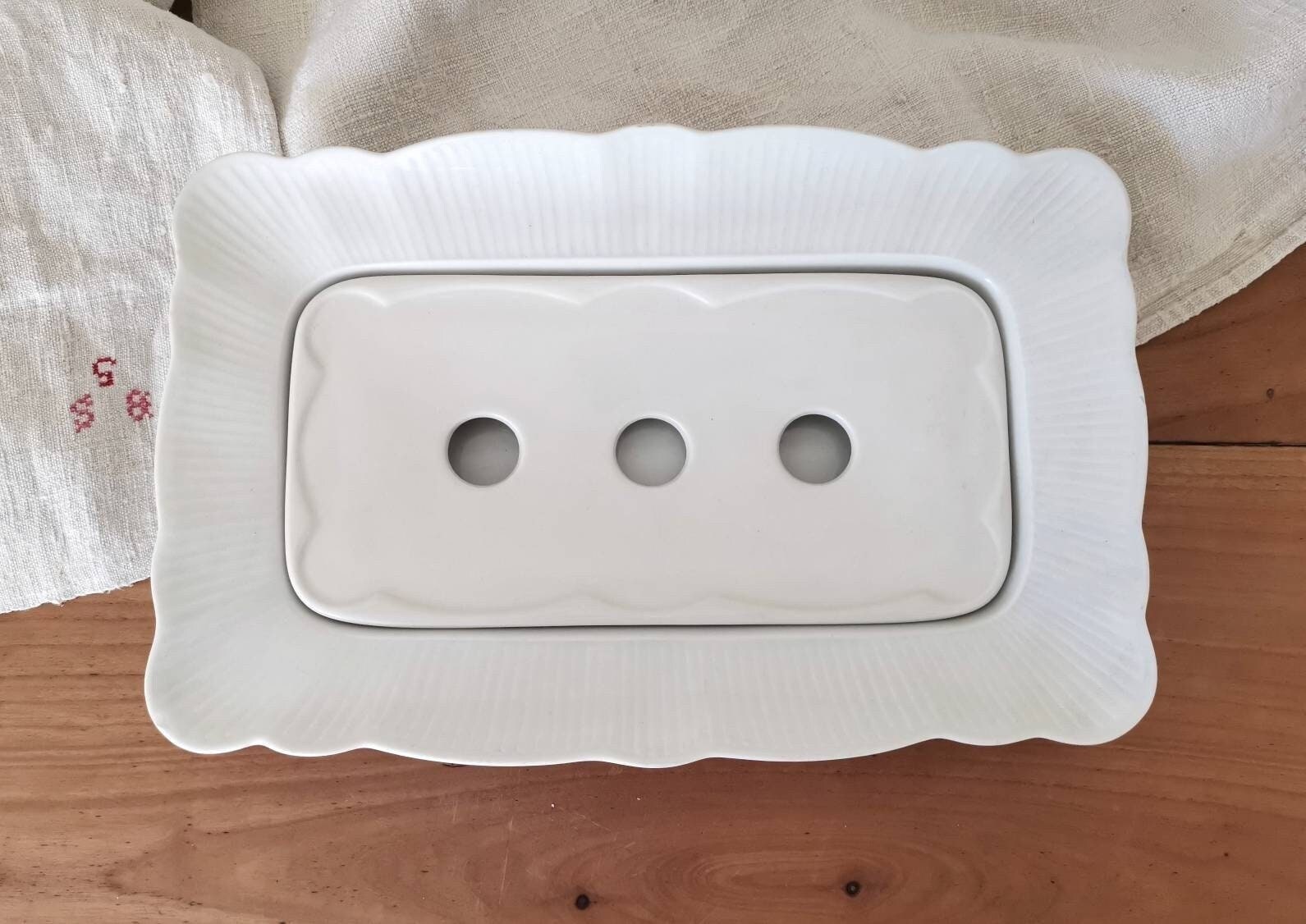 Pillivuyt Plaque d'égouttoir en Pierre de Fer Blanche, Français Vintage Ensemble Draineur avec Plate