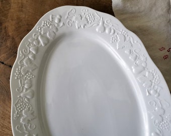 French Platter, LIMOGES White Porcelain, Scalloped Embossed Serving Plate