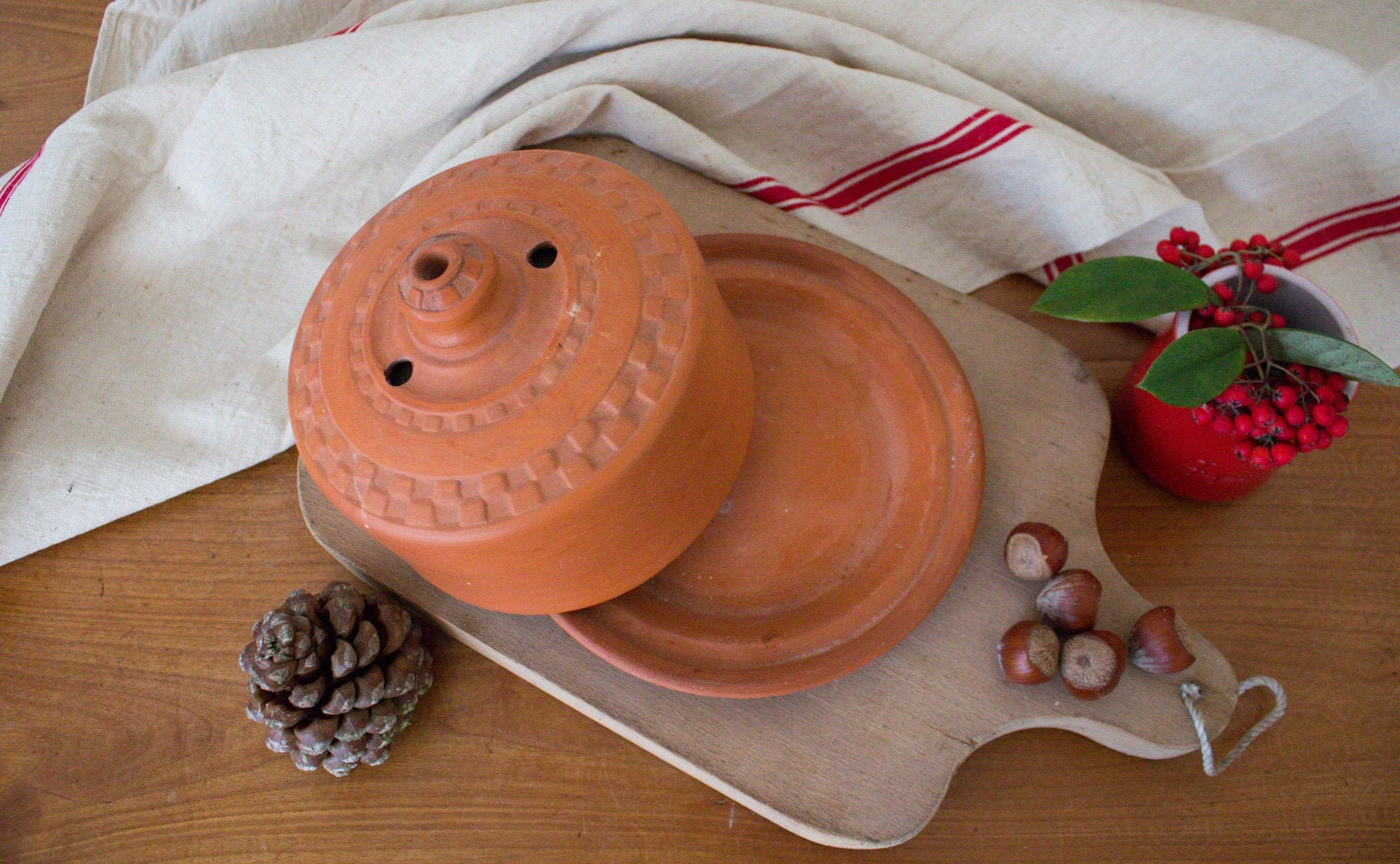 Antique Français Préservation Du Beurre en Terre Cuite, Plat de d'eau Primitif, Refroidisseur Vintag