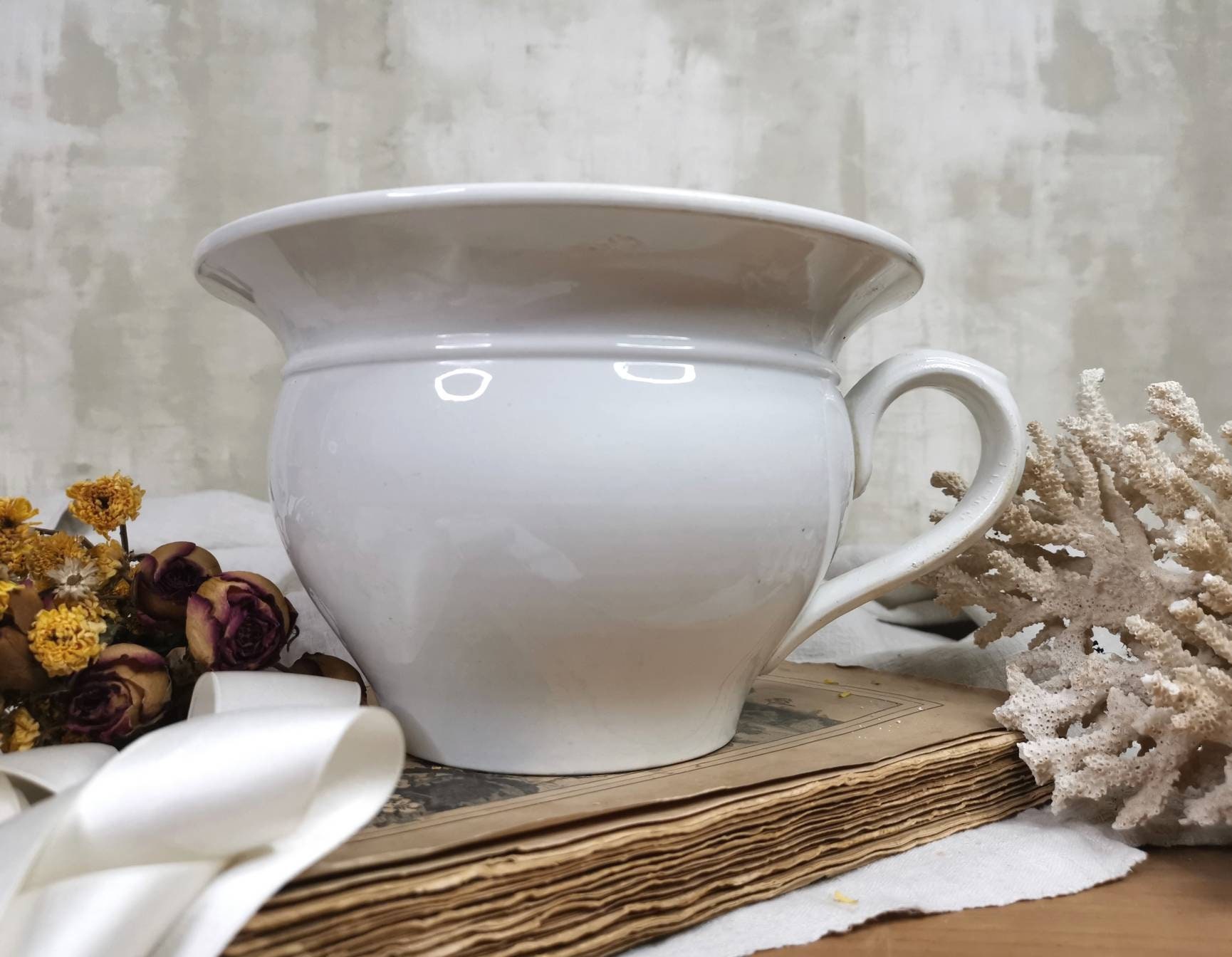 Pichet de Toilette Français Antique/Pierre Fer Blanche Estampillée Luneville France Art Nouveau